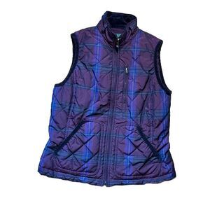 Lauren Ralph Lauren Plaid Puffer Vest Purple Size Medium Zip ‎ Flaws See Photo